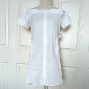 Bar III White Poplin Off-Shoulder Dressar